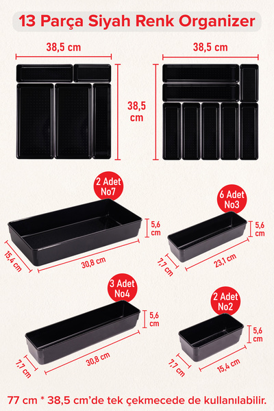 color house Parlak Siyah ( Piano Black ) 13 Parça Organizer ( 38,5 cm * 38,5 ...