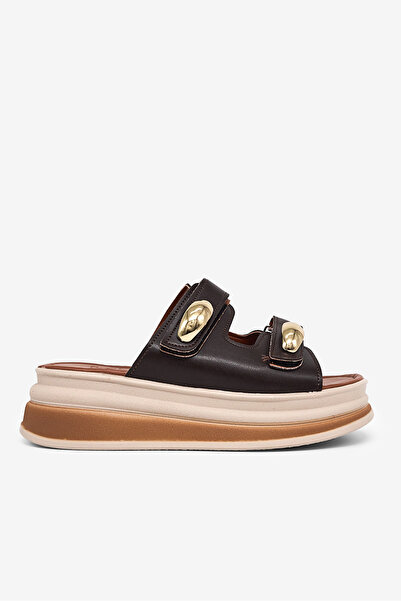 Tonny Black Women's Brown Comfortable Fit High Sole Velcro Slippers