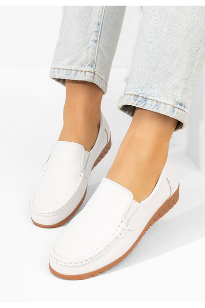 B T Shoes Mocasini dama piele Panoma albi