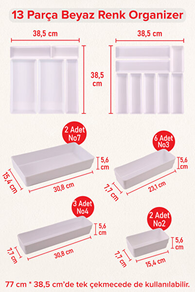 color house Beyaz Renk 13 Parça Organizer ( 38,5 cm * 38,5 cm - 2 set )