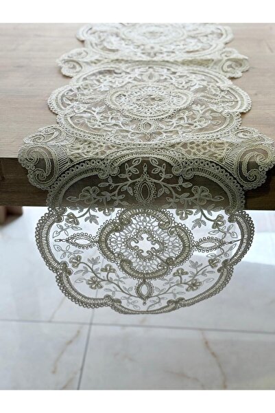 Ceki Home Table Runner, Tablecloth Runner with French Lace Detail, Single Run...