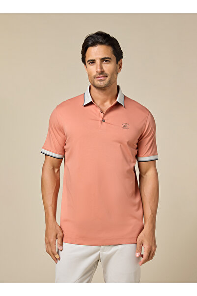 Mannerism The Coral Reef Peach Cotton Polo Comfort Fit