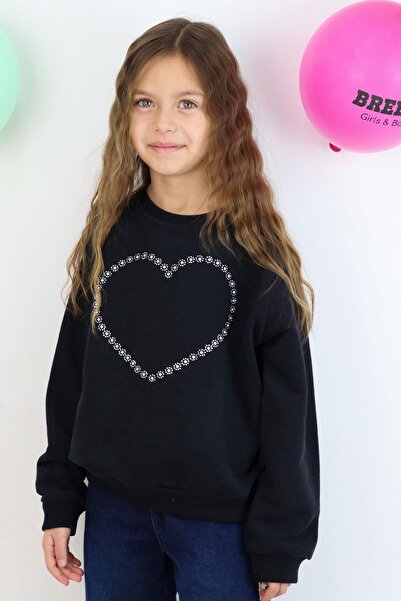Breeze Girl's Sweatshirt Stone Heart Printed 7-12 Years Old, Black