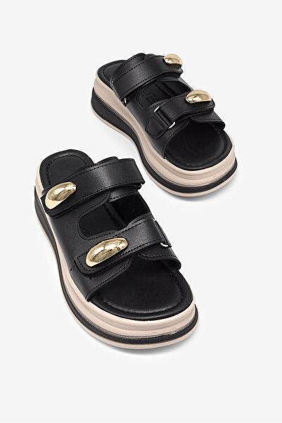 Tonny Black Women's Black Comfortable Fit High Sole Velcro Slippers