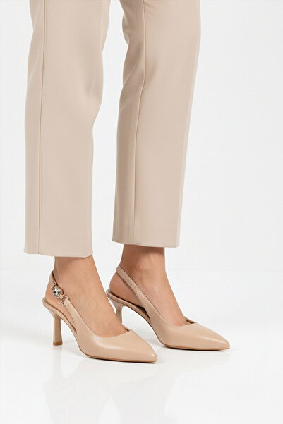 AYAKMOD Beige Women's Thin Heeled Evening Dress Shoes 312569 Z