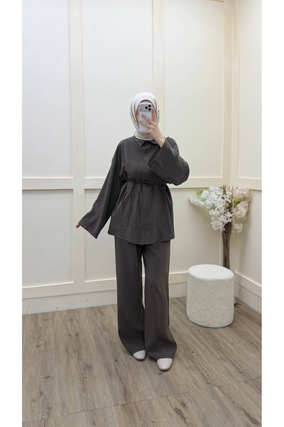 Minharir Set cămașă cu șireturi, costum hijab, set elegant și confortabil pen...