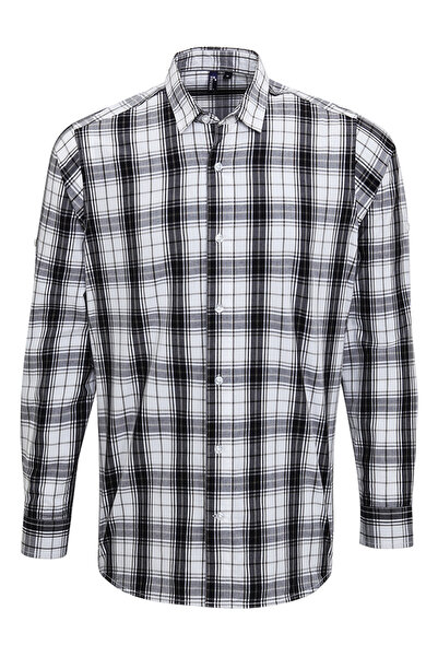 Premier Men's shirt, 100% Cotton, checkered, with roll-up sleeves and button ...