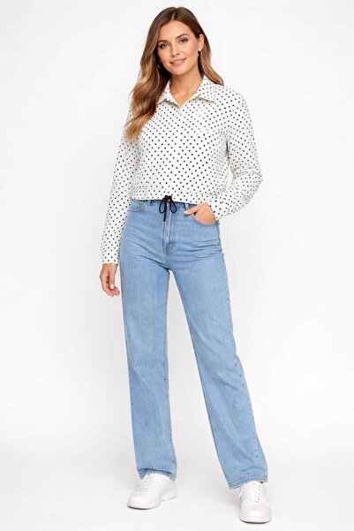 Distimi Puantiyeli Bağcıklı Ceket Krem