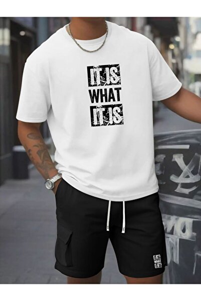 EFFRENATU Unisex Letter Printed T-Shirt – Round Neck, Short Sleeve, Casual Set