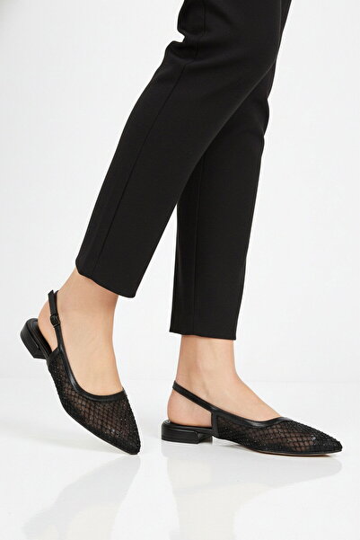 AYAKMOD Леки дамски балетни пантофки с черни камъни и тясна кройка 312550 Z