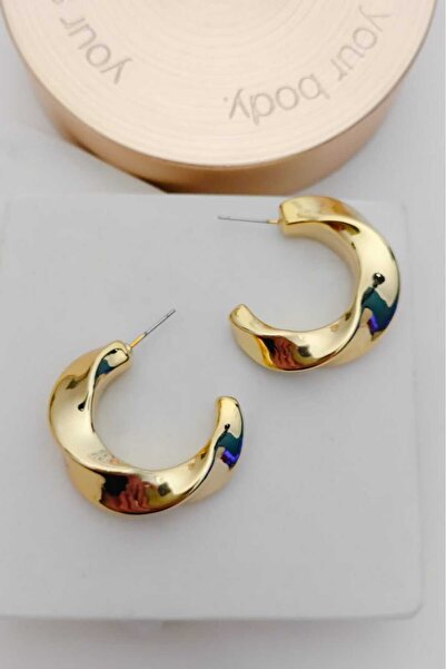 KYOLA DESİGN Spiral Large Hoop Gold Women's Earrings Ultra Light (3.5cm Diame...