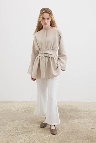 Hooopstore Double Buckle Beige Tunic