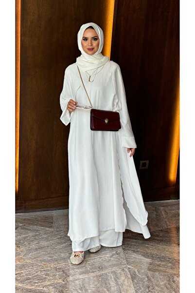 Mürdüm butik Saçaklı Mira Oversize İkili Takım-Beyaz