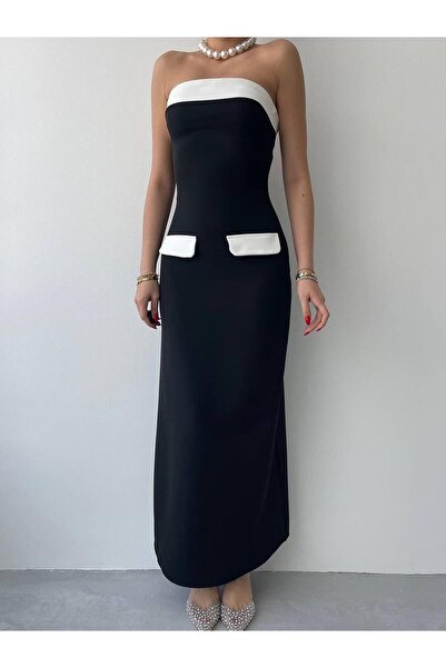 MODALİST Κομψό γυναικείο μίντι φόρεμα σε λευκό και μαύρο χρώμα Rossy