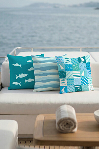 Moud's 3-компонентен комплект калъфи за възглавници с морски мотив, водоустой...
