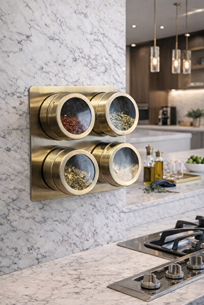 Fespa Paslanmaz Çelik 4'Lü Mıknatıslı Baharatlık,Tuzluk Seti