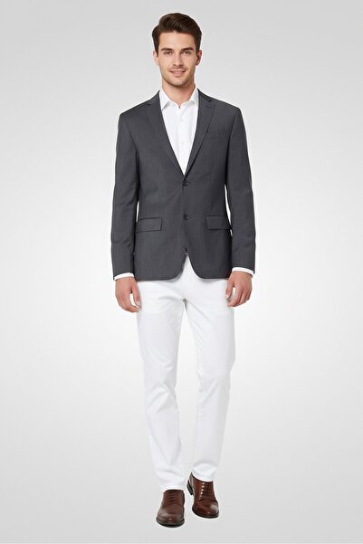 Calvin Klein Men Fitted Fit Chambray Casual Blazer, Dark Grey