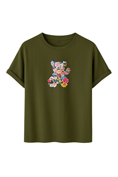 DK DAKSEL Women's Colorful Floral Teddy Bear Printed Basic Cut 100% Cotton T-...