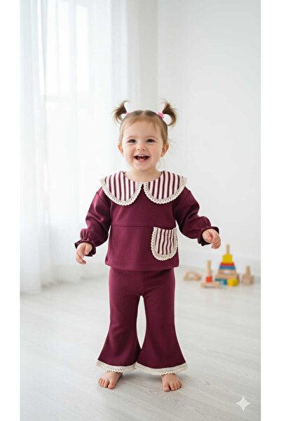 Lino Baby Fisko ve Cep Detaylı %100 Pamuk Bebek Kız Takım