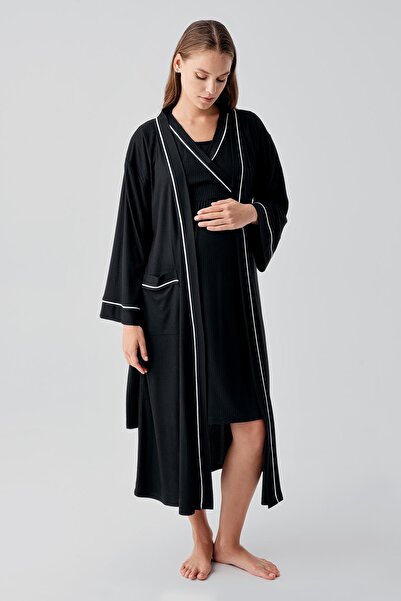 Artış Short Sleeve Flexible Viscose Maternity Dressing Gown Nightgown Set 16402