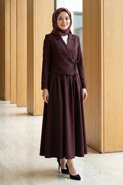 FERHEL Set Hijab dublu pentru femei, cu fustă și jachetă cu legătură în față ...