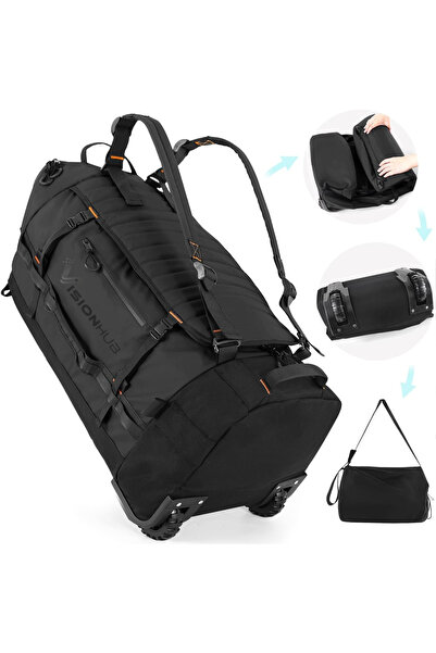 VisionHub Geantă de călătorie 3 în 1 cu roți, curele, troler, tip geantă de m...