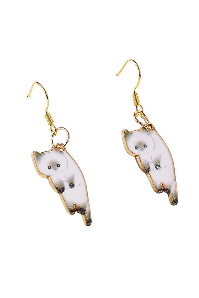 EFAYN.RO Cercei dama, model dragalas cu pisici jucause, albi, EFAYN