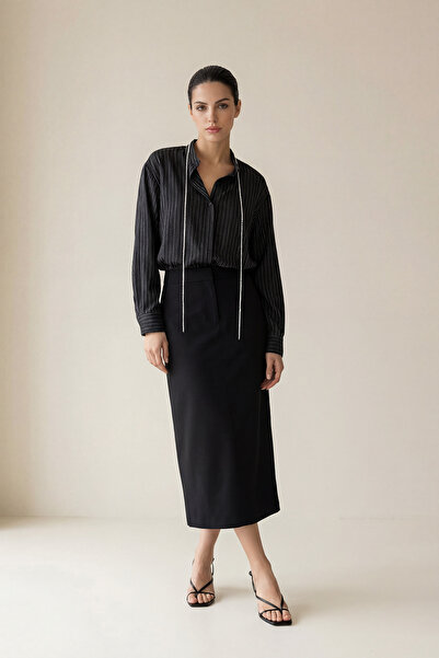 Setre Black Pencil Cut Skirt with Hidden Closure and Zipper Detail