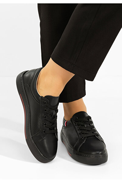 B T Shoes Women's black Leather sneakers Timina