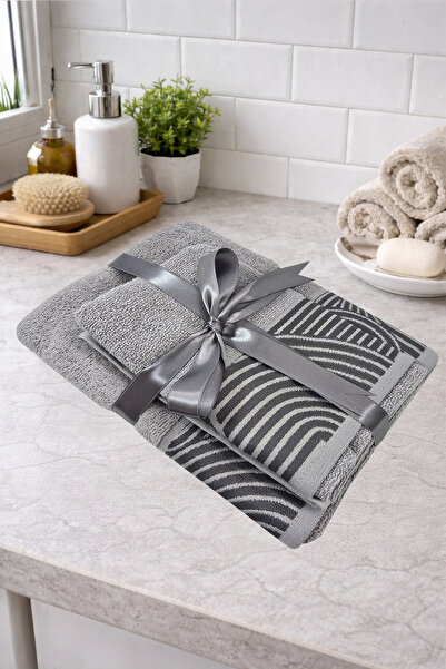 COT DRY طقم مناشف من قطعتين مع شريط |   60×100 + 40×60 |   منقوش