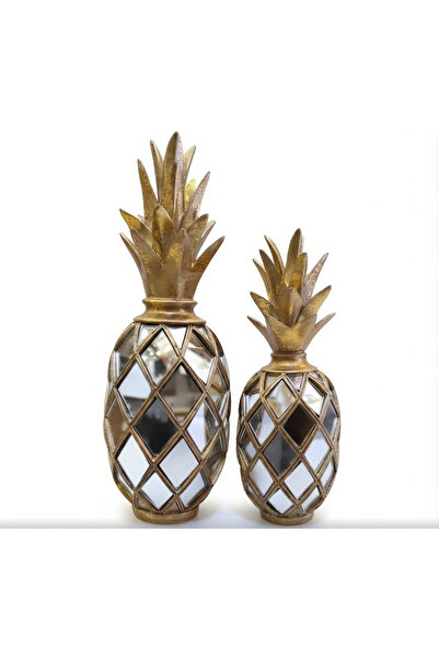 AKUA TAHTA 2'li Ananas Görünümlü Aynalı Zarif Dekor