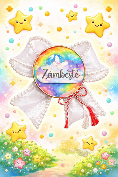 OEM Broșă rotundă „Zâmbește” – Mărțișor colorat