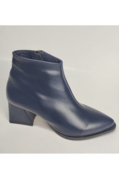 Lucciola Women's Genuine Leather Navy Blue Leather Heeled Boots