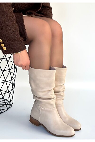 WE&ME Plod Beige Leather Gusseted Boots
