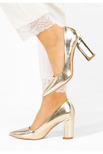 B T Shoes Pantofi cu toc gros Geoana aurii