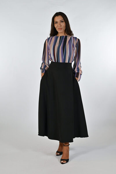 Gorgeaux Striped Blouse and Black Skirt Set - S(36)