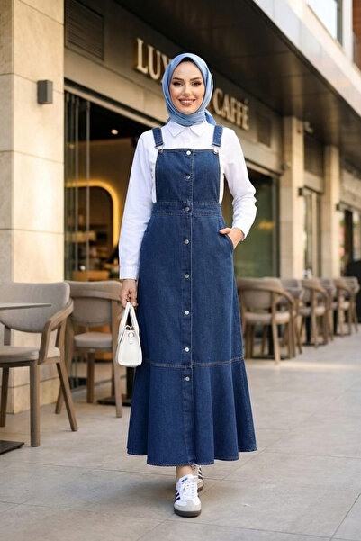 Hb Harma Time Butik Women's Adjustable Strap Buttoned Pocket Jeans Navy Blue ...