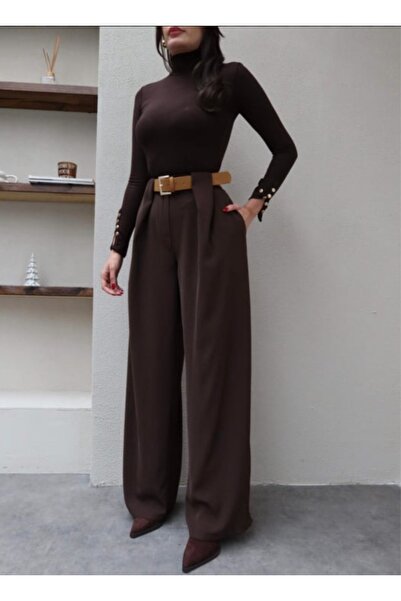 Lovely butik Women's High Waisted Stylish Pants with Bridge Transition Belt D...