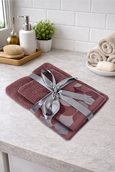 COT DRY طقم مناشف من قطعتين مع شريط |   60×100 + 40×60 |   منقوش