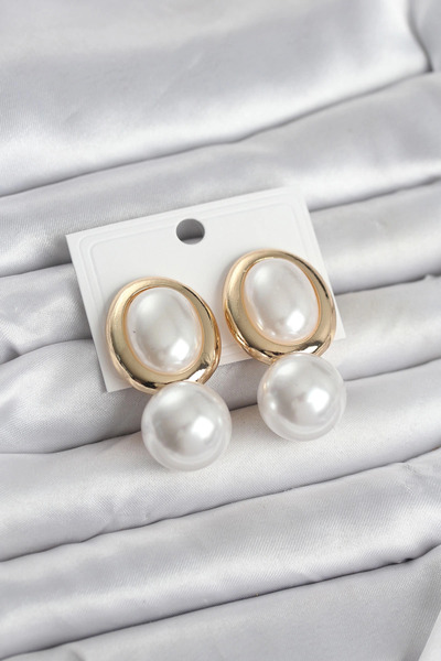My Reality Fashion Brass Gold Color Model Pearl Women's Earrings
