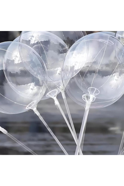 Blur Home Pera Balon Sabitleme Çubuğu + Başlık Seti - 60 cm - Şeffaf (10'lu Paket)