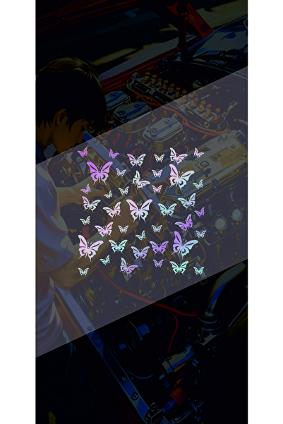 sticker Kelebek Desen Kaplama 25x25 Cm Jdm Araba-moto-laptop Cam Etiket Holog...