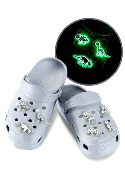 Denokids Boys' Slippers with Cross Straps, Gray 3D Dinosaur Pin, Night Glowin...