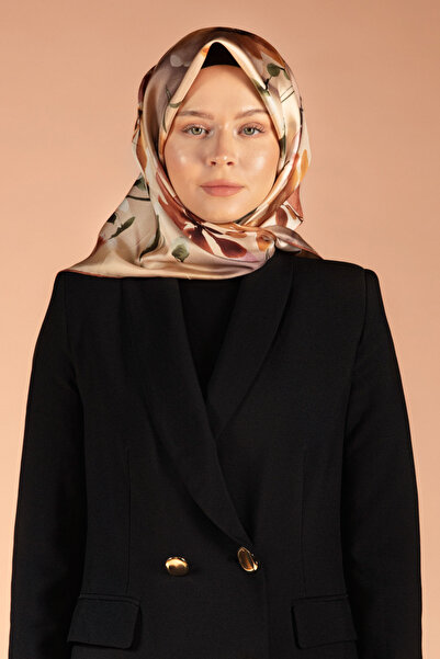Vissona %100 Twill İpek Çiçek Desenli Gold - Taba Renkli 90x90 Dikim Şekli : ...