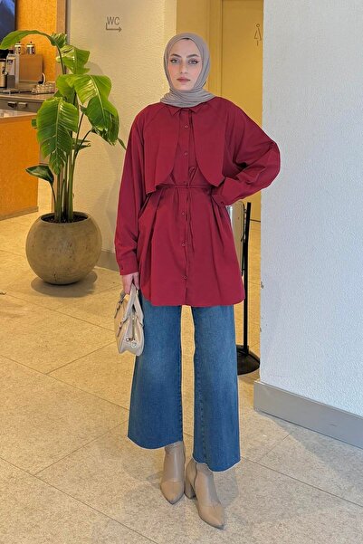 lamelif Cape Detailed Shirt Burgundy