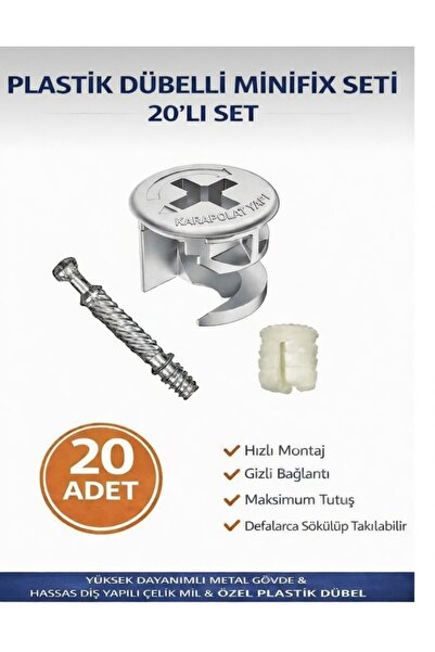 KarapolatYapı Plastik Dübelli Minifix Gövde Ve Mil Seti Mobilya Bağlantı Elem...