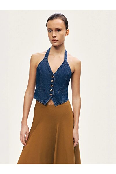 Nocturne BOYUNDAN BAĞLAMALI DENİM YELEK