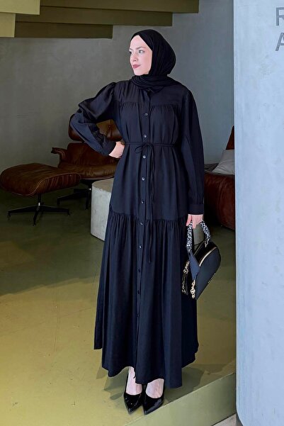 lamelif Lacing Detailed Hijab Dress Black