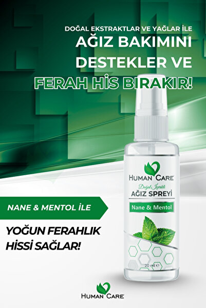 Human Care Ağız Spreyi - Nane & Mentol - Doğal İçerikli Alkolsüz Ağız Kokusu Giderici Önleyici