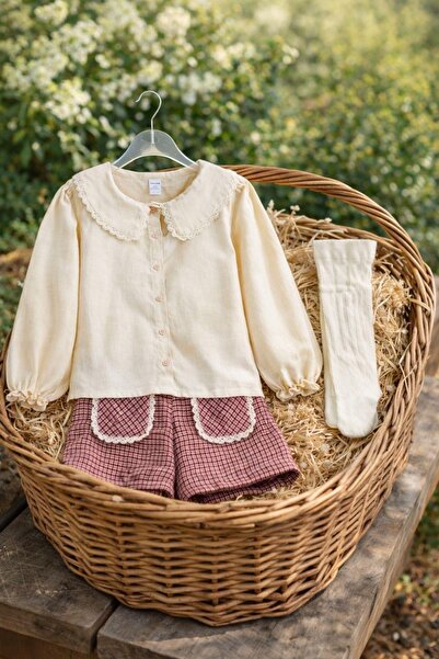 Akbaş kids Gömlek Şort Etek Kız Çocuk Takımı